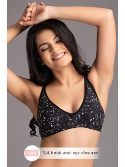 Clovia - Cotton Spandex Printed Non-Padded Full Cup Wire Free Everyday Bra - Black