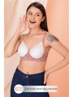 Clovia - Lace Solid Padded Full Cup Wire Free T-shirt Bra - White