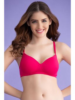Clovia - Cotton Rich Solid Padded Full Cup Wire Free T-shirt Bra - Dark Pink