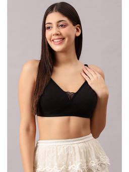 Clovia - Cotton Rich Solid Non-Padded Full Cup Wire Free T-shirt Bra - Black