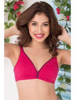 Clovia - Cotton Rich Solid Non-Padded Demi Cup Wire Free Plunge Bra - Dark Pink
