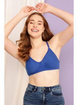 Clovia - Cotton Rich Solid Non-Padded Full Cup Wire Free T-shirt Bra - Dark Blue