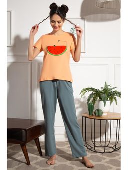 Clovia - Cotton Rich Printed Top & Pyjama Set - Multi-Color