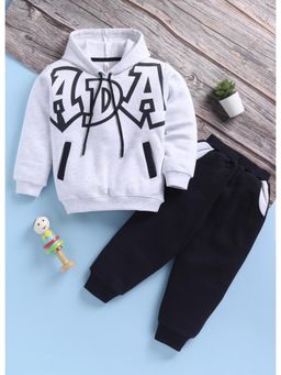 Toonyport - Boys Typography Hoodie with Joggers- Grey and Black
