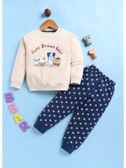 Toonyport - Boys Graphic Sweatshirt with Joggers- Beige and Navy Blue