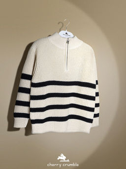 CHERRY CRUMBLE BY NITT HYMAN - Unisex Off White Striped Sweater