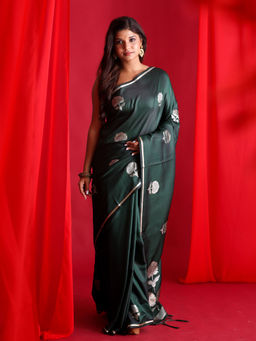 Beatitude - Green Banarasi Saree with Unstitched Blouse