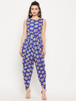 Uptownie - Womens Maxi Blue Printed Dhoti Jumpsuit