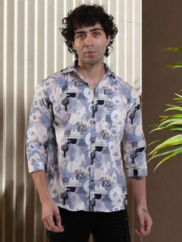 BOTABOCHI - Mens Geometric Quarter-Sleeve Shirt Stylish Design