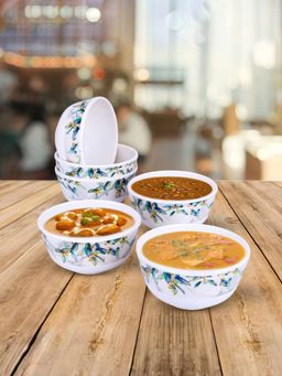 USHA SHRIRAM - Melamine 6 Veg Bowl Set-Round- Blue Marble Flower Round