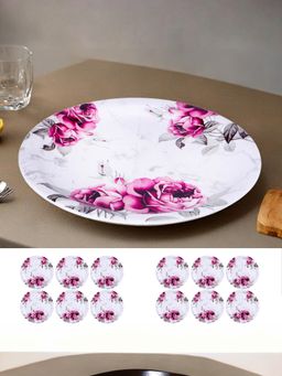 USHA SHRIRAM - Pack of 2 Melamine 6 Plate Set of Each- Round- Pink Marble Flower Round