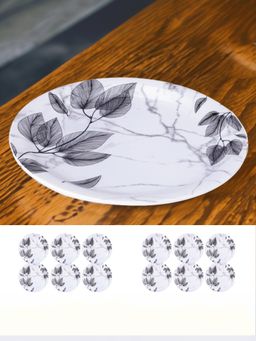 USHA SHRIRAM - Pack of 2 Melamine 6 Plate Set of Each- Round- Black Marble Flower Round