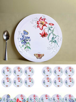 USHA SHRIRAM - Pack of 2 Melamine 6 Plate Set of Each - Round- Red Flower Round