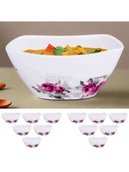 USHA SHRIRAM - Pack of 2 Melamine 6 Veg Bowl Set of Each-Square Pink Marble Flower Square