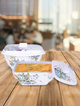 USHA SHRIRAM - Pack of 2 Serving Bowl 2 Pcs - Square Green Marble Flower Square