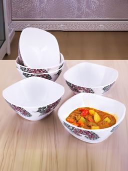 USHA SHRIRAM - Pack of 2 Melamine 6 Veg Bowl Set of Each-Square Stone