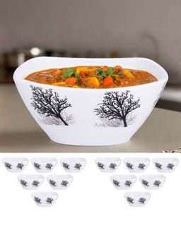 USHA SHRIRAM - Pack of 2 Melamine 6 Veg Bowl Set of Each-Square Black Tree Square