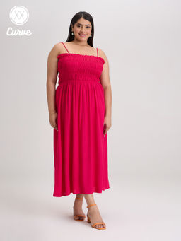 Twenty Dresses by Nykaa Fashion - Curve Pink Strappy Square Neck Midi Dress