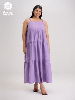 Twenty Dresses by Nykaa Fashion - Curve Lavender Solid Backless Tiered Midi Dress