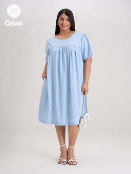 Twenty Dresses by Nykaa Fashion - Curve Light Blue Solid Empire Cut Short Dress