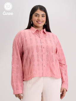 Twenty Dresses by Nykaa Fashion - Curve Pink Full Sleeves Schiffli Shirt