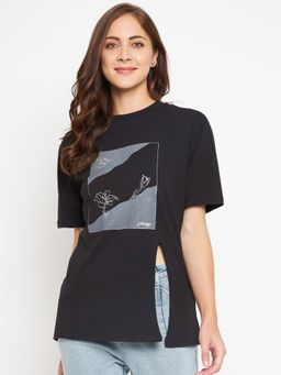 CAMLA - Black Printed Round Neck T-Shirt Black