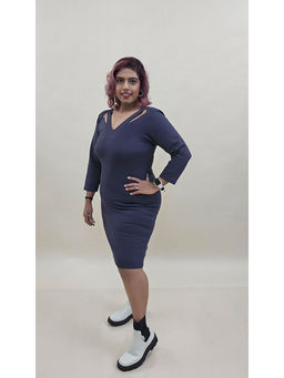 Mamicha - Lunar Beam V-Neck Bodycon Grey Dress