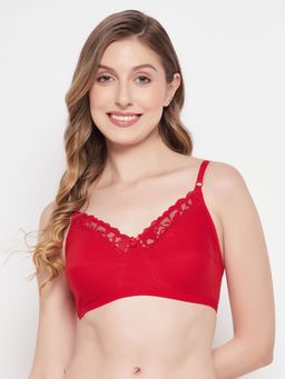 Clovia - Cotton Spandex Solid Non-Padded Full Cup Wire Free T-shirt Bra - Light Red
