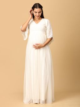 The Mom Store - White Whisper Maternity Photoshoot Gown with Belt (Set of 2)