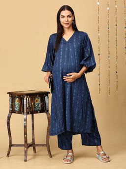 The Mom Store - Blue Maternity Nursing Kurta with Pant (Set of 2)