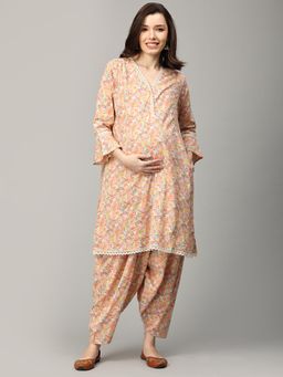 The Mom Store - Peach Maternity Nursing Kurta with Salwar (Set of 2)