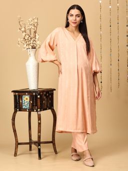 The Mom Store - Peach Maternity Nursing Kurta with Pant (Set of 2)