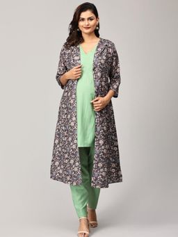 The Mom Store - Multi-Color Sweet Sentiments Maternity Kurta with Pant & Jacket (Set of 3)