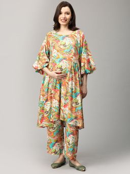 The Mom Store - Multi-Color Whimsical Paisley Maternity Nursing Kurta with Pant (Set of 2)
