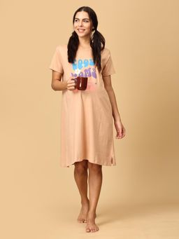 The Mom Store - Beige Cool Mom Club Oversized Maternity T-Shirt Dress