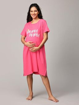 The Mom Store - Pink Drama Mama Oversized Maternity T-Shirt Dress
