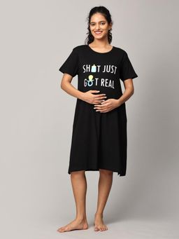 The Mom Store - Black Shit Just Got Real Oversized Maternity T-Shirt Dress