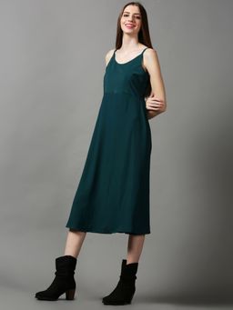 SHOWOFF - Womens Shoulder Straps Solid Green Midi Dress