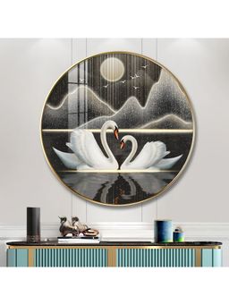 The Next Decor - Loving Swan Wood Glass Finish Round Wall Art