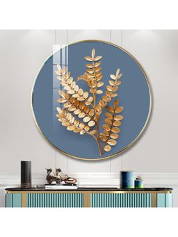 The Next Decor - Modern Golden Leaf Wood Glass Finish Round Wall Art
