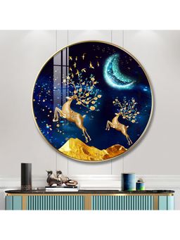 The Next Decor - Deers In Night Sky Wood Glass Finish Round Wall Art