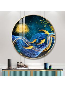 The Next Decor - Koi Fish with Blue Background Wood Glass Finish Round Wall Art