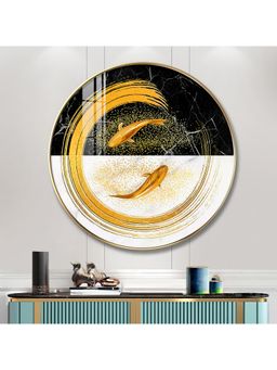 The Next Decor - Goldfish Emblem Wood Glass Finish Round Wall Art