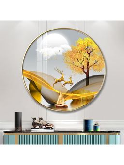 The Next Decor - Modern Golden Deer Wood Glass Finish Round Wall Art