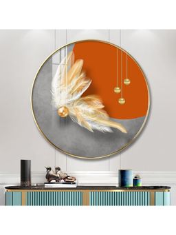 The Next Decor - Whimsical Feather Wood Glass Finish Round Wall Art