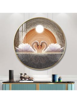 The Next Decor - Loving Couple Swan Wood Glass Finish Round Wall Art