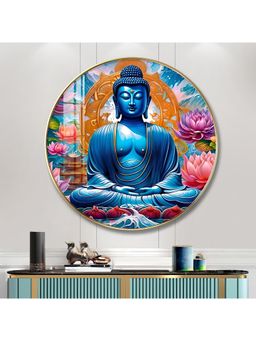 The Next Decor - Buddha with Flower Wood Glass Finish Round Wall Art