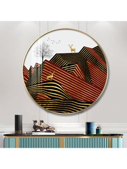 The Next Decor - Deer and Mountain Wood Glass Finish Round Wall Art