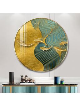 The Next Decor - Aqua Gold Wood Glass Finish Round Wall Art