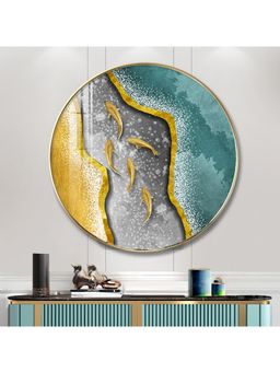 The Next Decor - Koi Fish In Waves Wood Glass Finish Round Wall Art